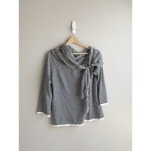 Etcetera Women’s Cotton Silk Black And White Striped Long Sleeve Knit Top Large